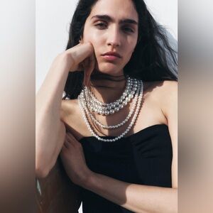 NWT Zara Layered Pearl Clasp Pearl String Choker Necklace
